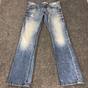 Express Rocco Slim Boot Cut Jeans Mens 32x34 Distressed Faded Denim Stone Wash
